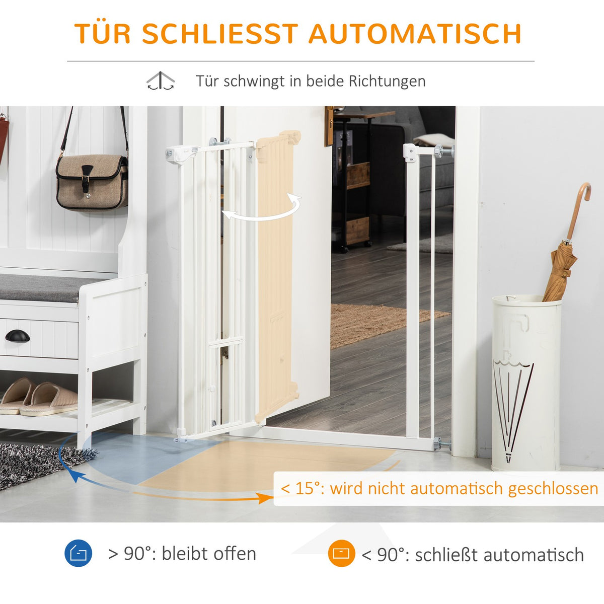 Door Safety Gate For Dogs And Babies, No Drilling Required, With Automatic Closing, 74-80 Cm, Stair Guard