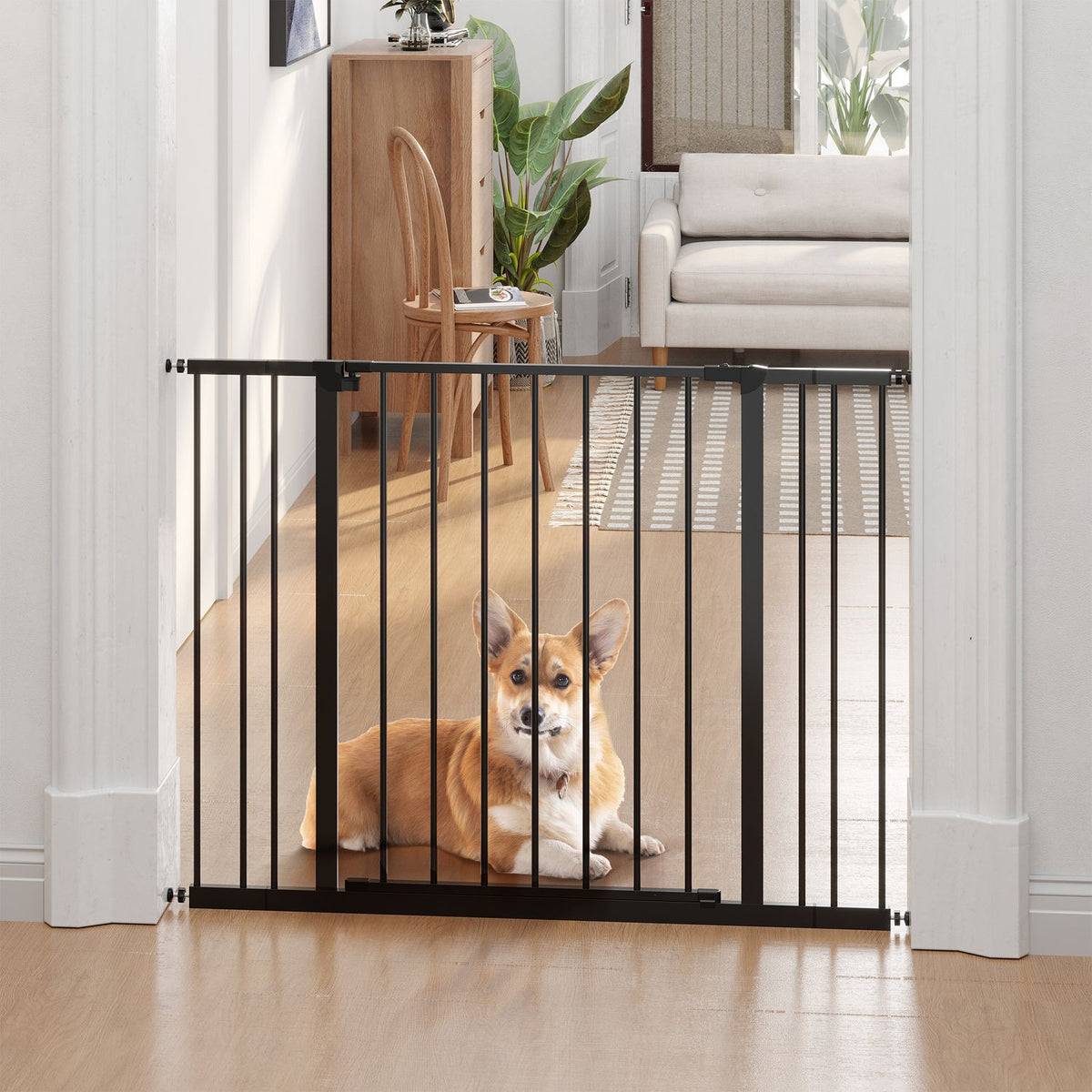 Door Safety Gate Stair Gate No Drilling Dog Barrier Pet Dog Gate Clamp Attachment Steel Black 76-107X76Cm