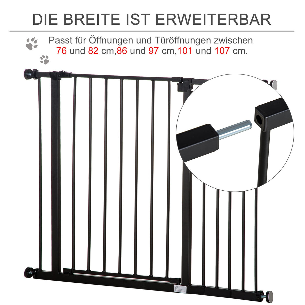 Door Safety Gate Stair Gate No Drilling Dog Barrier Pet Dog Gate Clamp Attachment Steel Black 76-107X76Cm