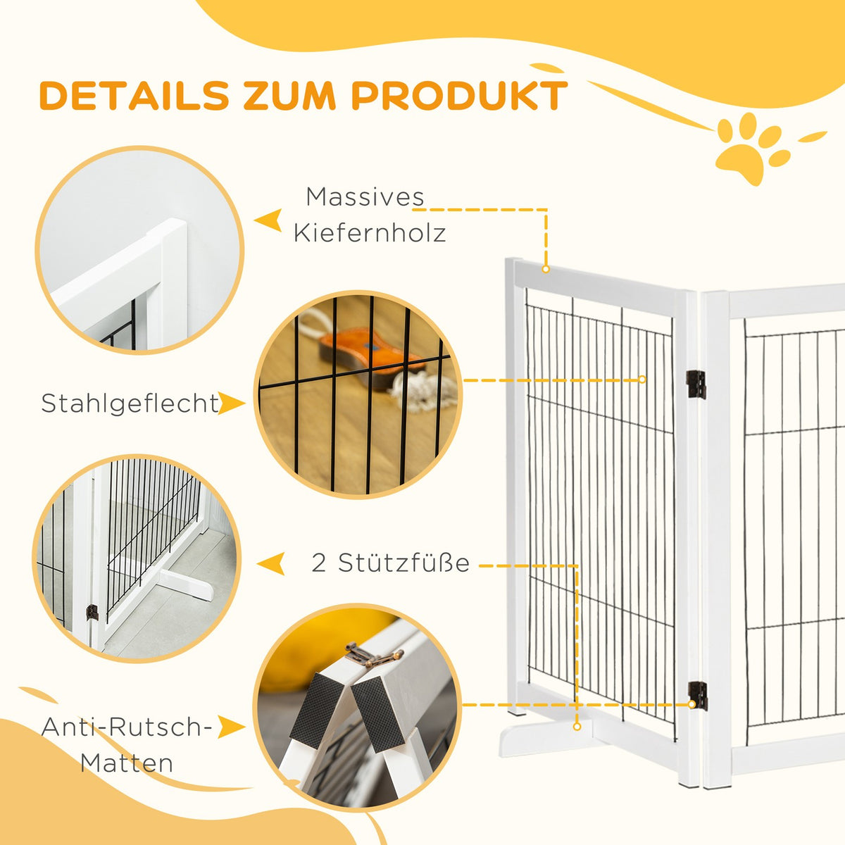 Door Safety Gate Wooden Barrier For Dogs Protective Gate Dog Gate Safety Door Bidirectional Folding Steel White 305 X 35.5 X 82 Cm