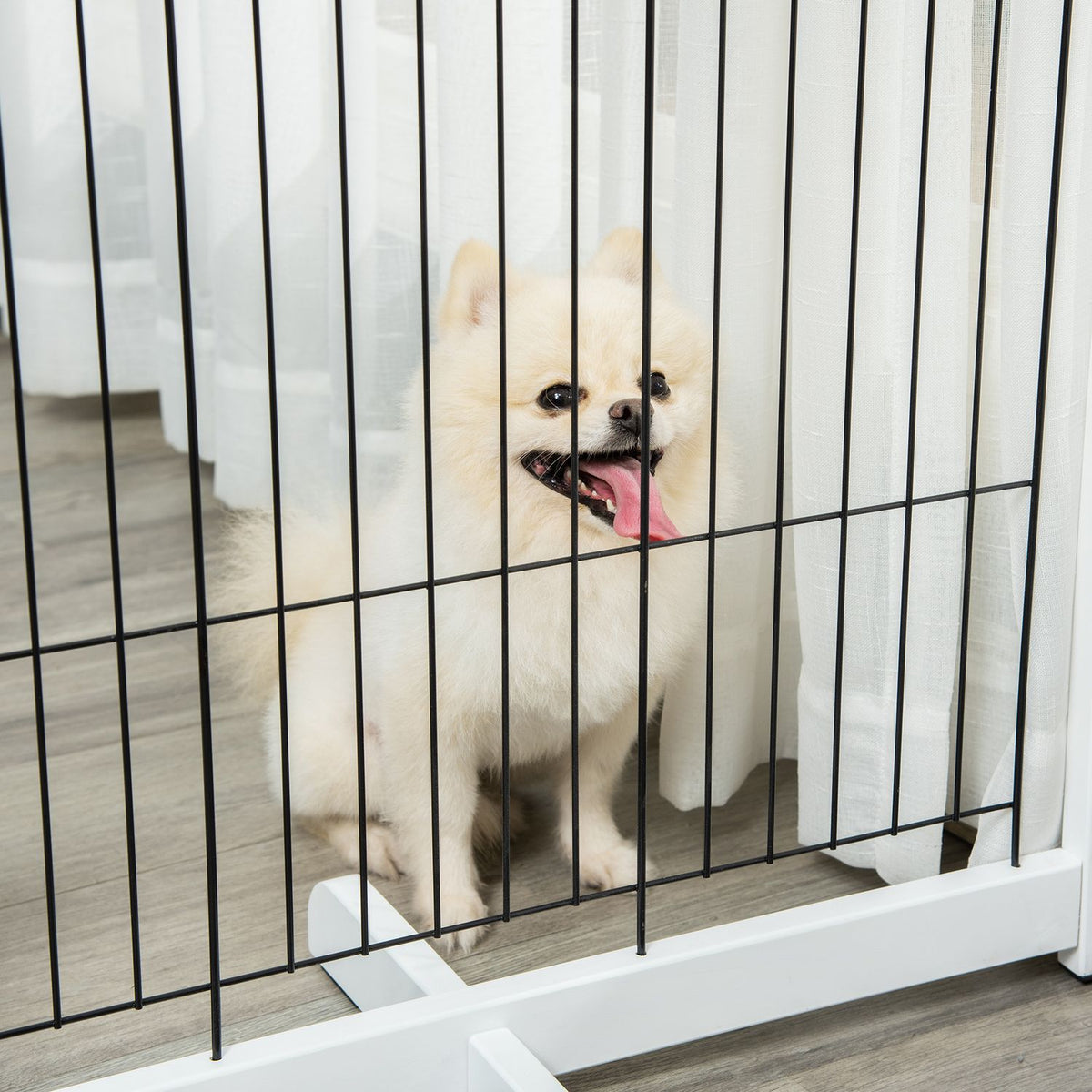 Door Safety Gate Wooden Barrier For Dogs Protective Gate Dog Gate Safety Door Bidirectional Folding Steel White 305 X 35.5 X 82 Cm