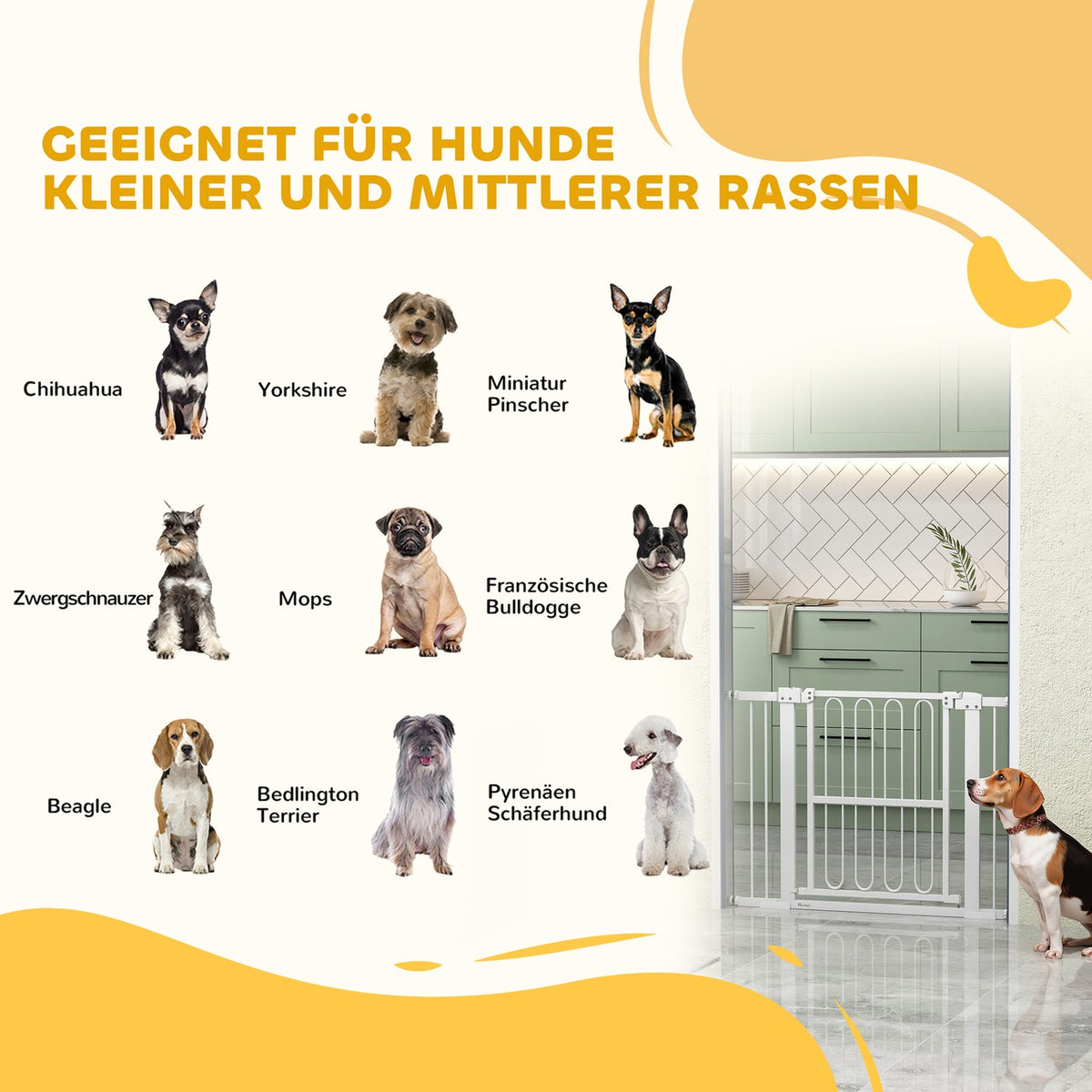 Door gate for dogs, 76-104 cm stair gate without drilling, lockable stair gate, protective gate for all large dogs, steel, white