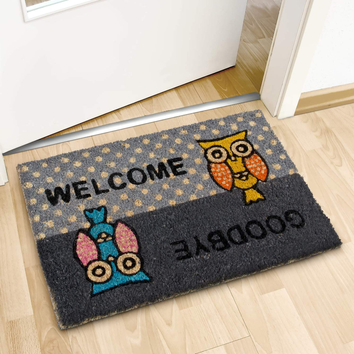 Doormat "Welcome/Goodbye" with owls