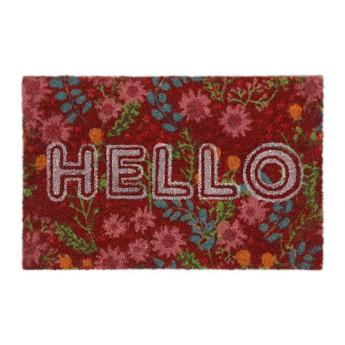 Doormat coconut fiber "Hello" with flowers