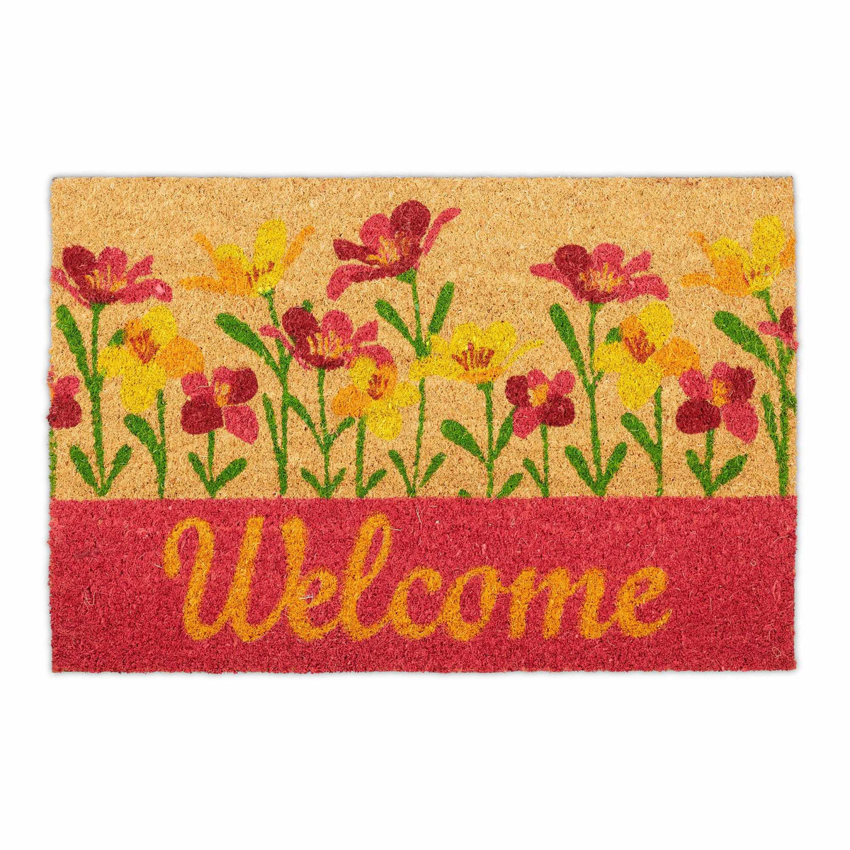 Door mat coconut fiber "Welcome" flowers