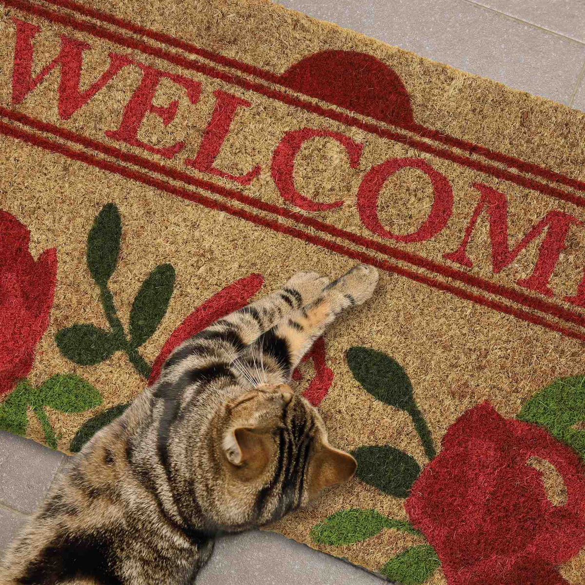 Doormat coconut fiber with roses