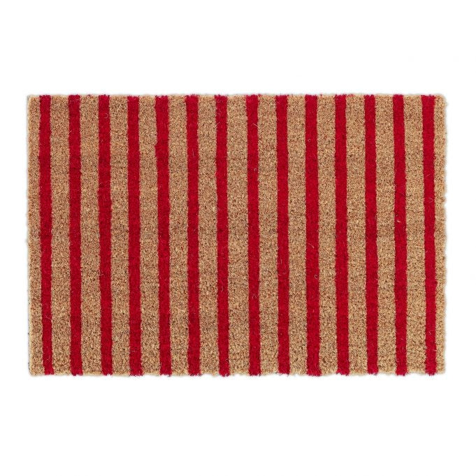 Doormat in coconut red-nature striped