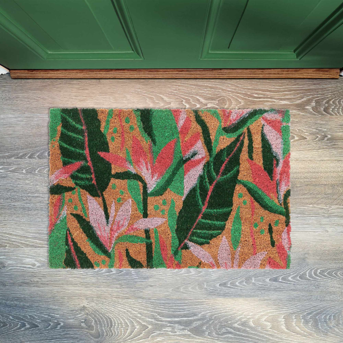 Door mat in coconut with plant motifs