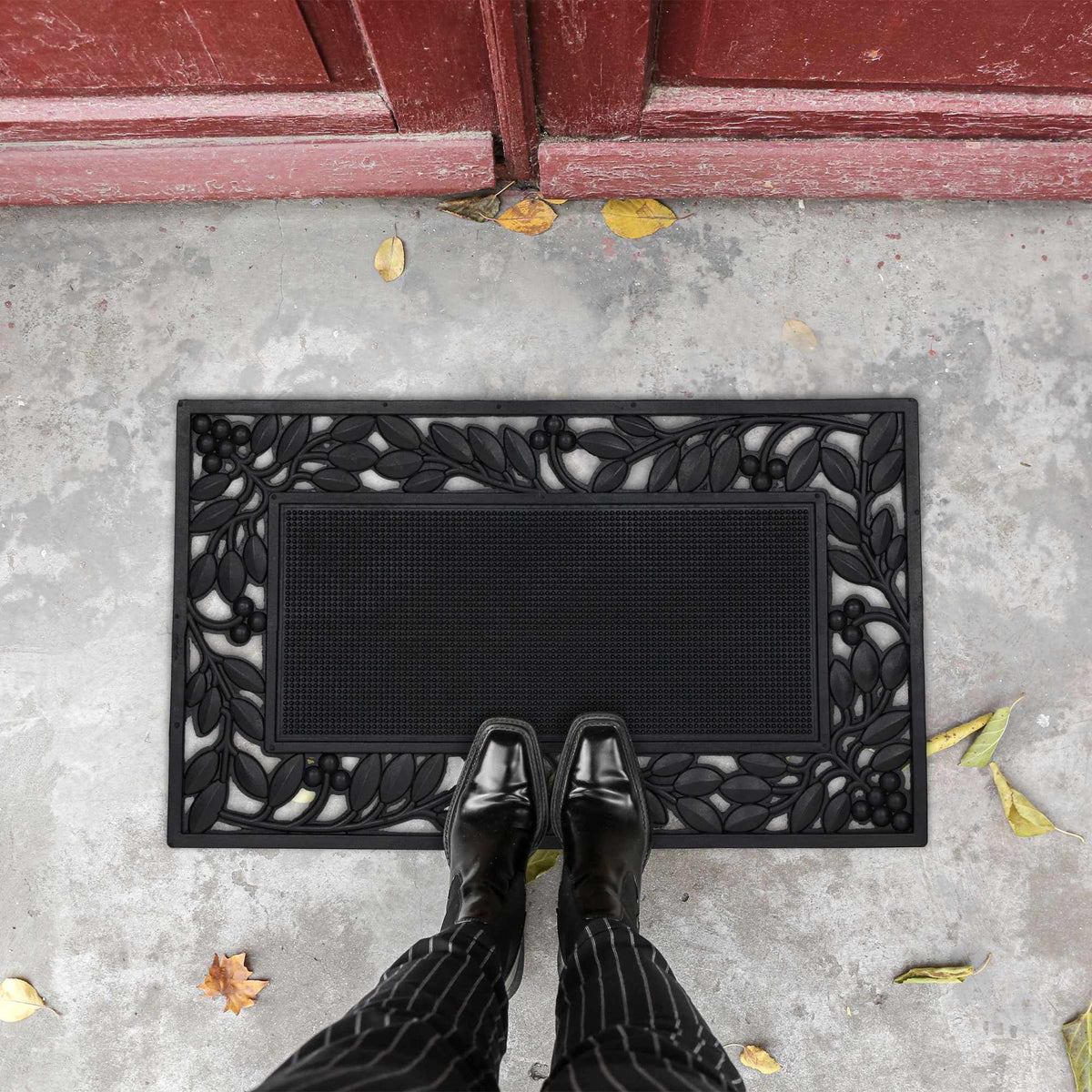 Door mat rubber leaf motif