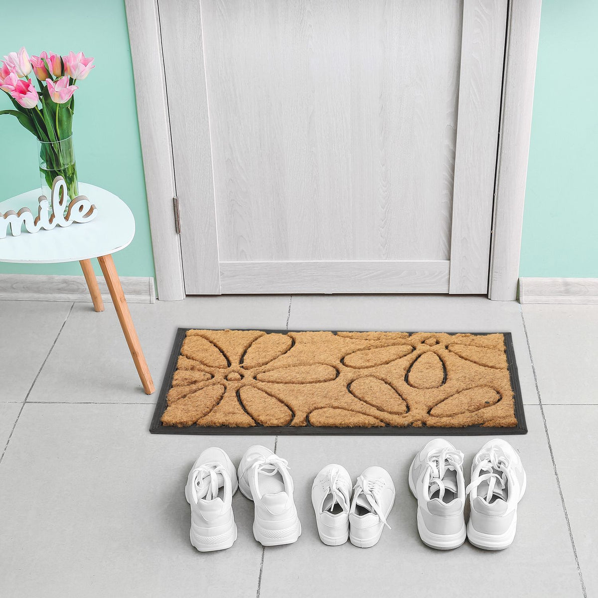 Door mat with flowers Coconut & Rubber