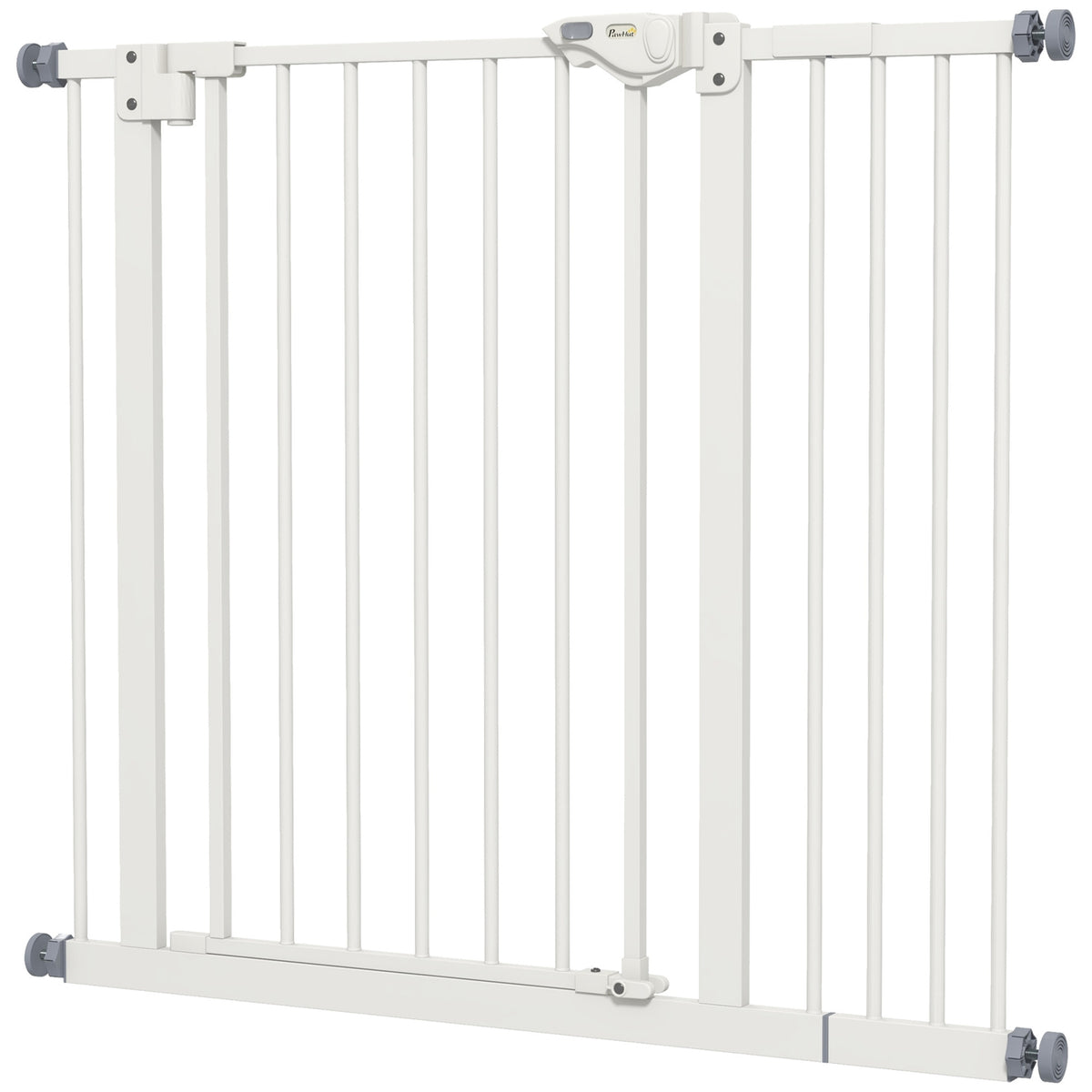 Door protection gate for dogs, barrier gate, 74-80/87-94 cm, stair gate for pets, dog gate including various extensions, protective gate without drilling, metal, plastic, white |