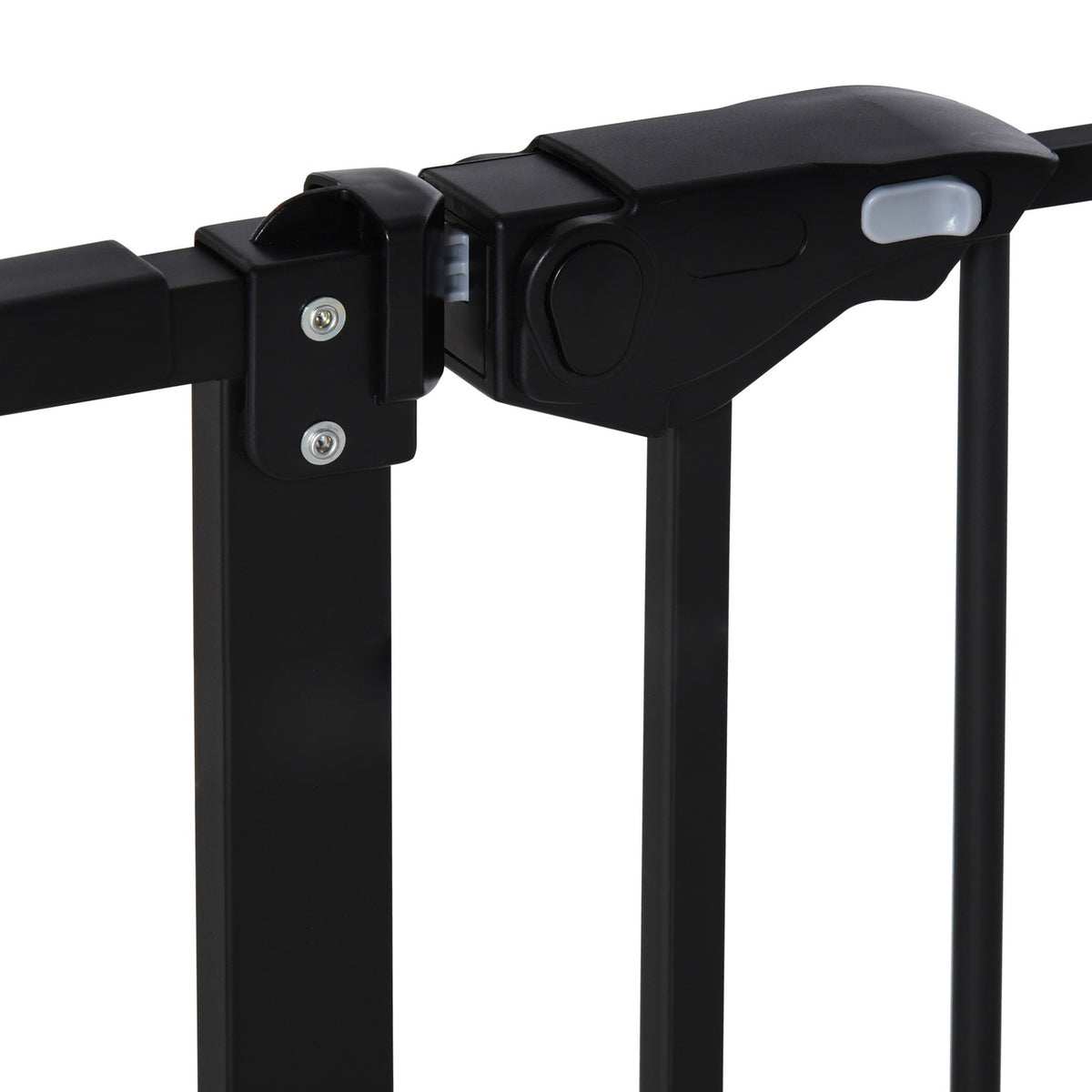 Door safety gate, barrier gate, protective gate for pets, stair gate, no drilling, metal, plastic, black, 136.3 cm x 76.2 cm