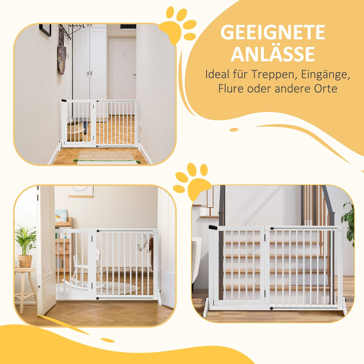 Door safety gate for dogs Freestanding wooden safety gate with door, white, 113-166x36x71cm