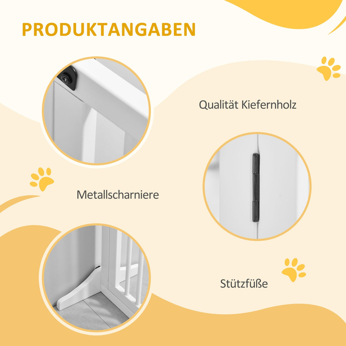 Door safety gate for dogs Freestanding wooden safety gate with door, white, 113-166x36x71cm