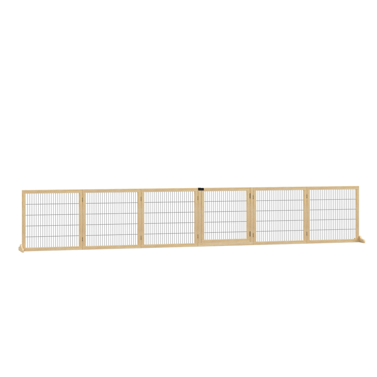 Door safety gate for dogs with footrest, bidirectional folding, pine wood, metal, natural, 432x36x70cm