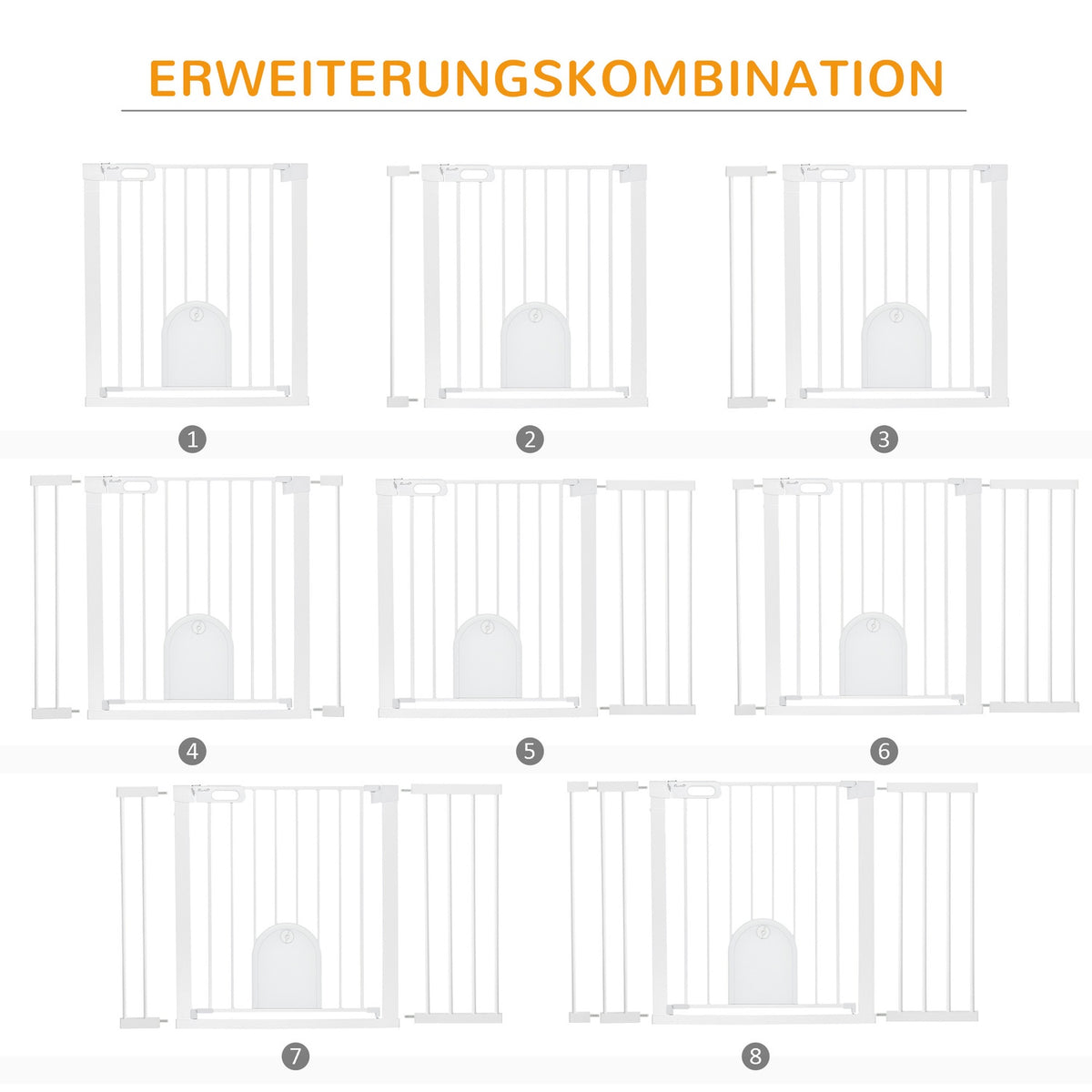Door safety gate stair gate 75-131cm clamp fastening made of metal and ABS in white 76cm high for safety in the home