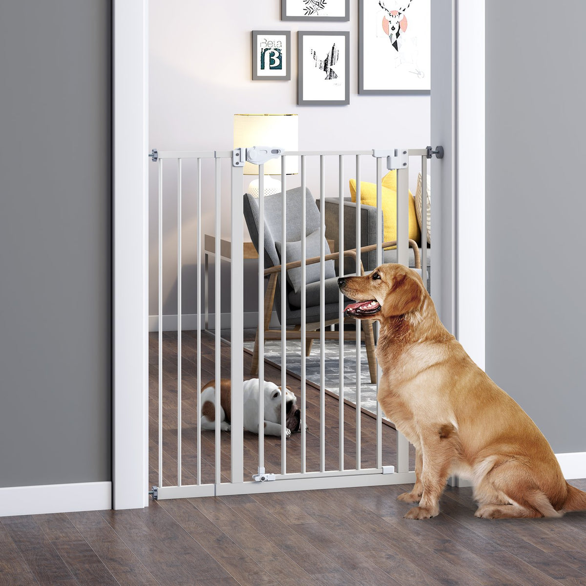Door safety gate without drilling Width adjustable barrier with double lock dog barrier protective gate 97.5 x 104.1 cm