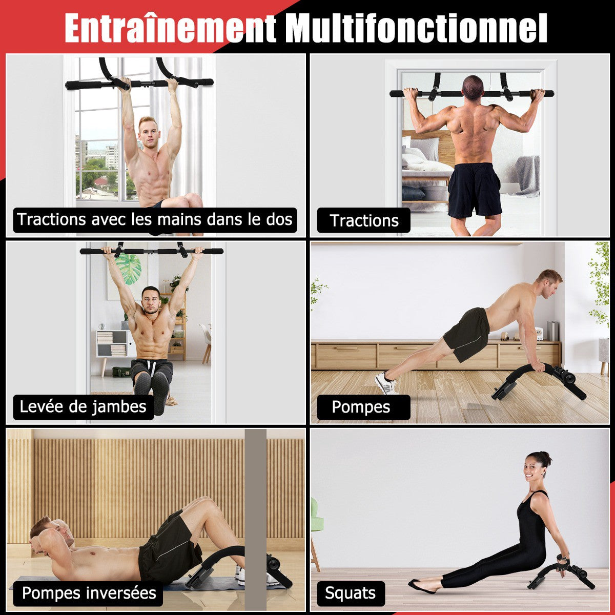 Doorway Pull-Up Bar, No-Drill, 150kg, Padded Handles