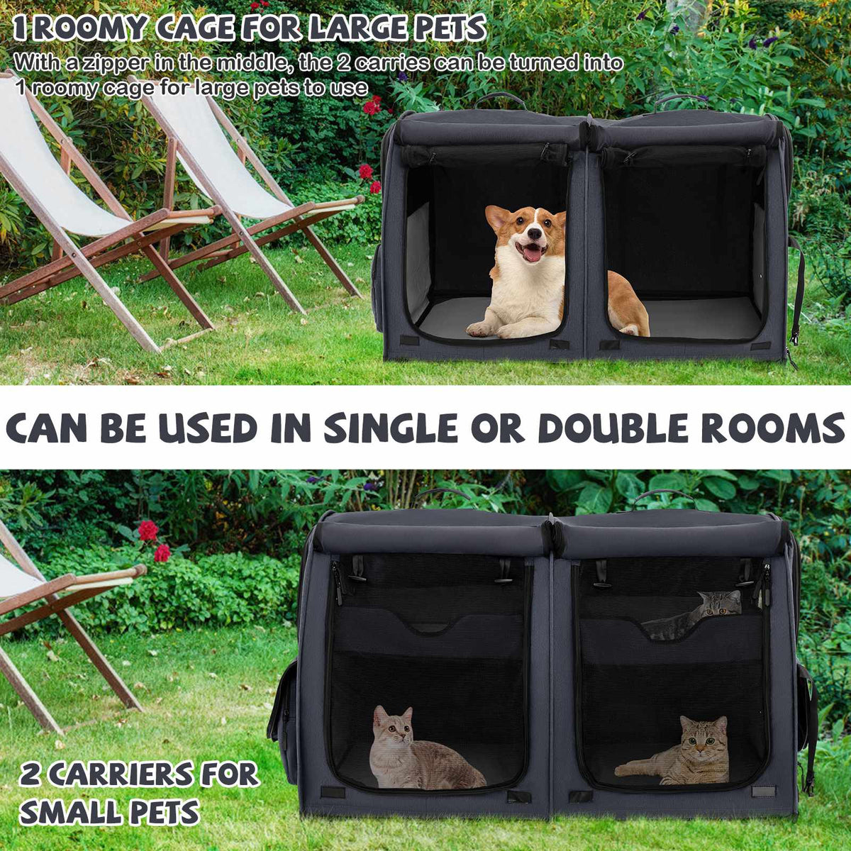 Double-Compartment Pet Carrier – 2 Removable Hammocks