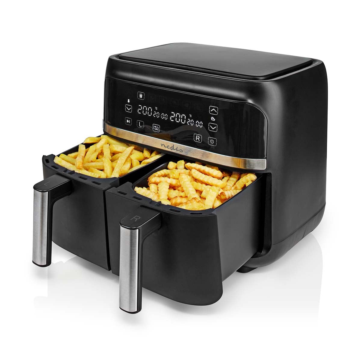 Double Hot Air Fryer | 2x3.8 l | Timer: 60 min | Number of preset programs: 6 | Digital | Black