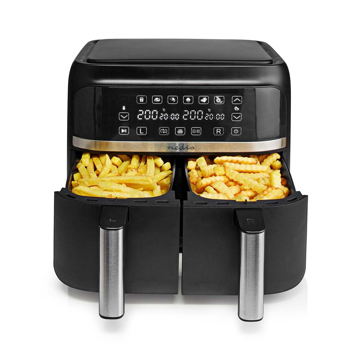 Double Hot Air Fryer | 2x3.8 l | Timer: 60 min | Number of preset programs: 6 | Digital | Black