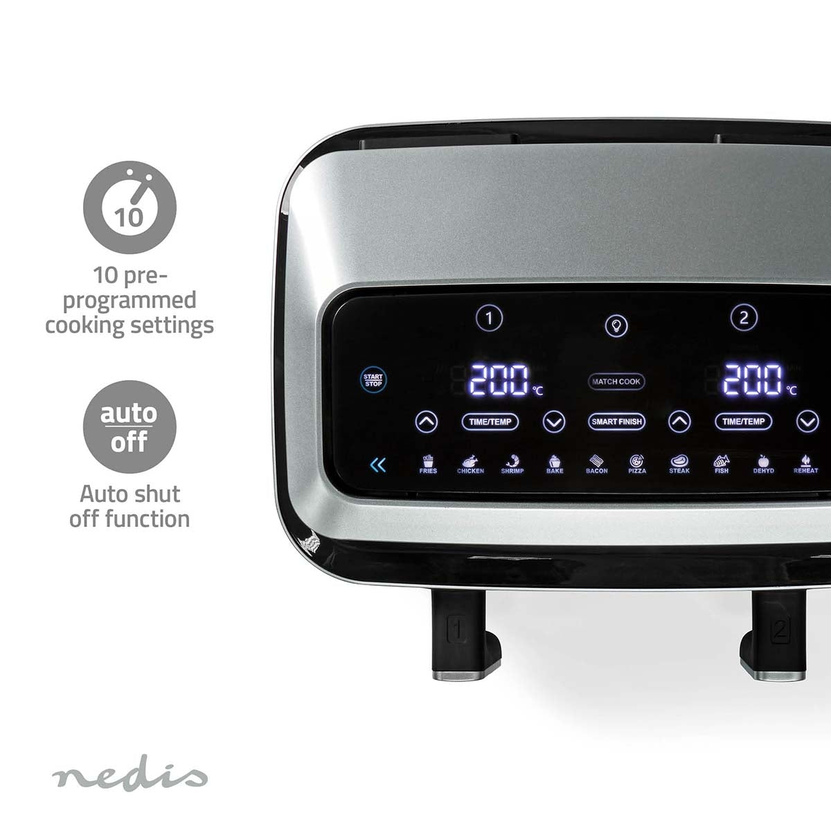 Double Hot Air Fryer | 2x4.2 l | Timer: 60 min | Number of preset programs: 10 | Digital | Black