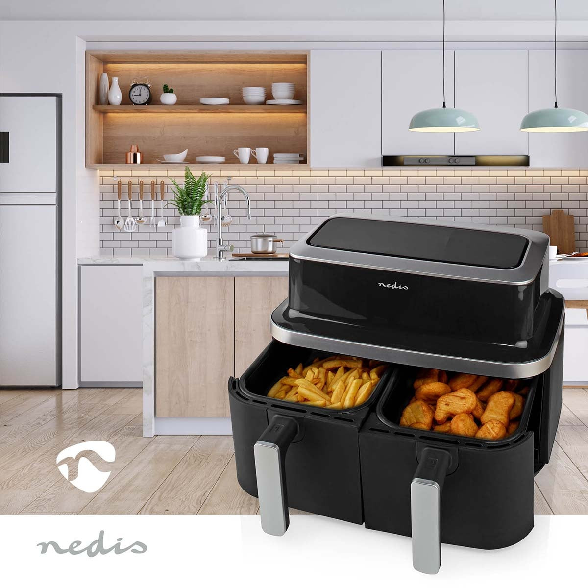 Double Hot Air Fryer | 2x4.2 l | Timer: 60 min | Number of preset programs: 10 | Digital | Black