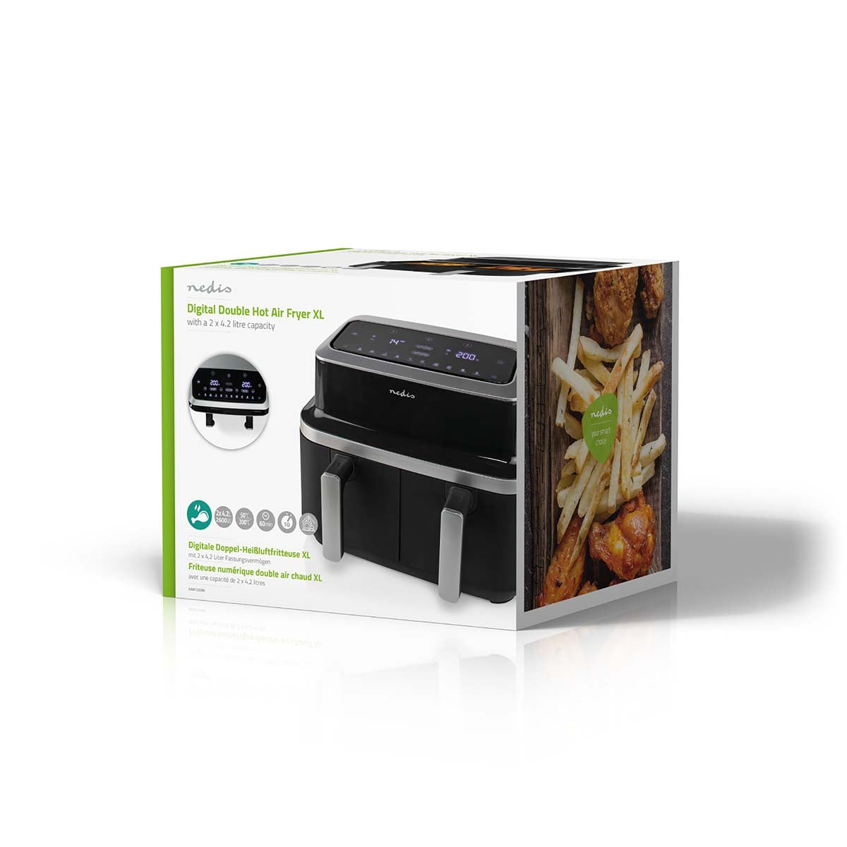 Double Hot Air Fryer | 2x4.2 l | Timer: 60 min | Number of preset programs: 10 | Digital | Black