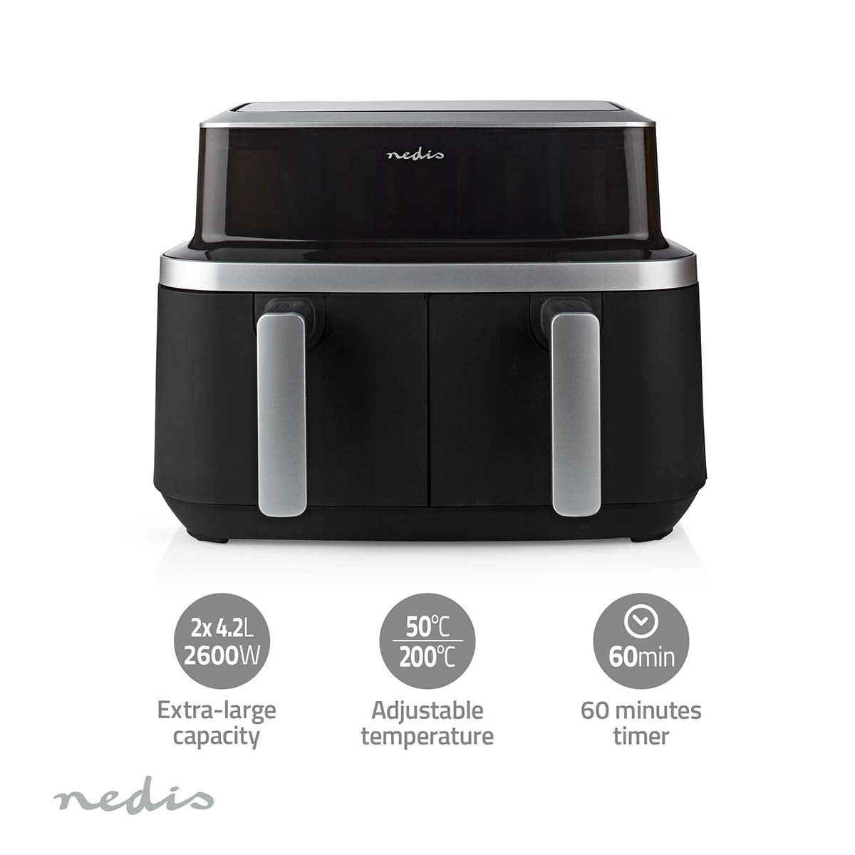 Double Hot Air Fryer | 2x4.2 l | Timer: 60 min | Number of preset programs: 10 | Digital | Black