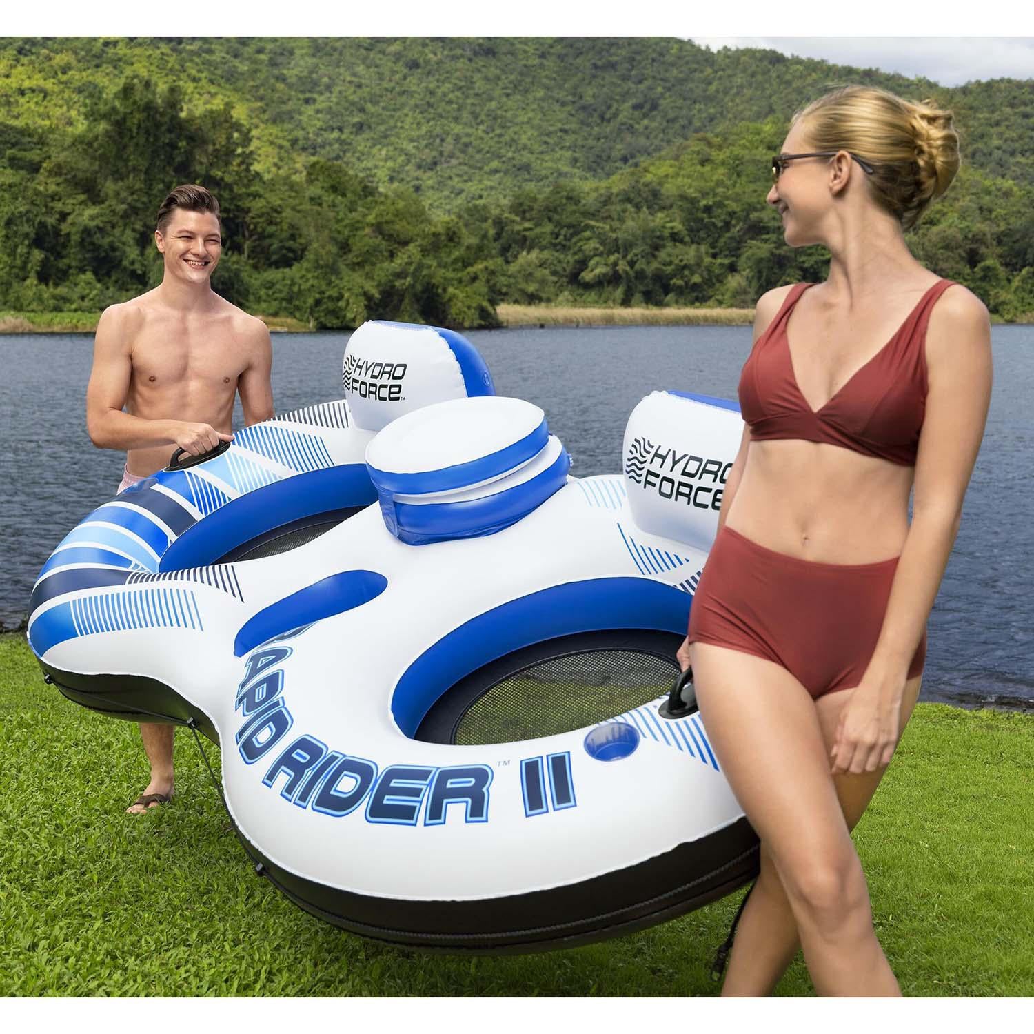 Double Inflatable Pool Tube with Cooler and Cup Holders