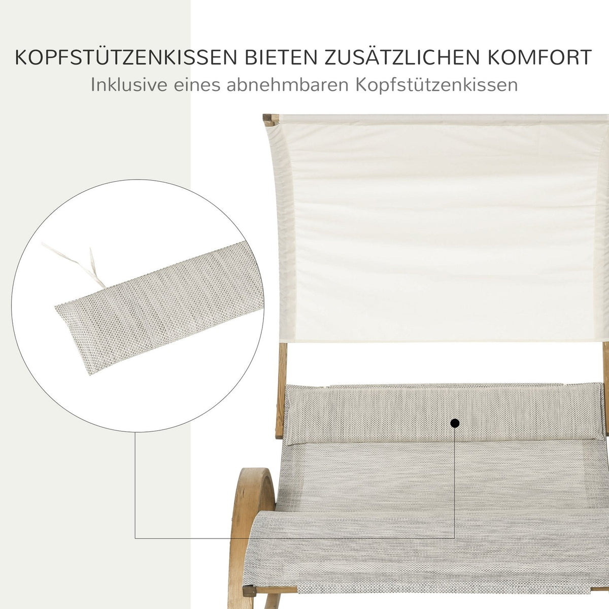 Double Lounger, Sun Lounger, Rocking Lounger, Relaxation Lounger With Larch Roof, Grey+White, 190 X 135 X 185 Cm