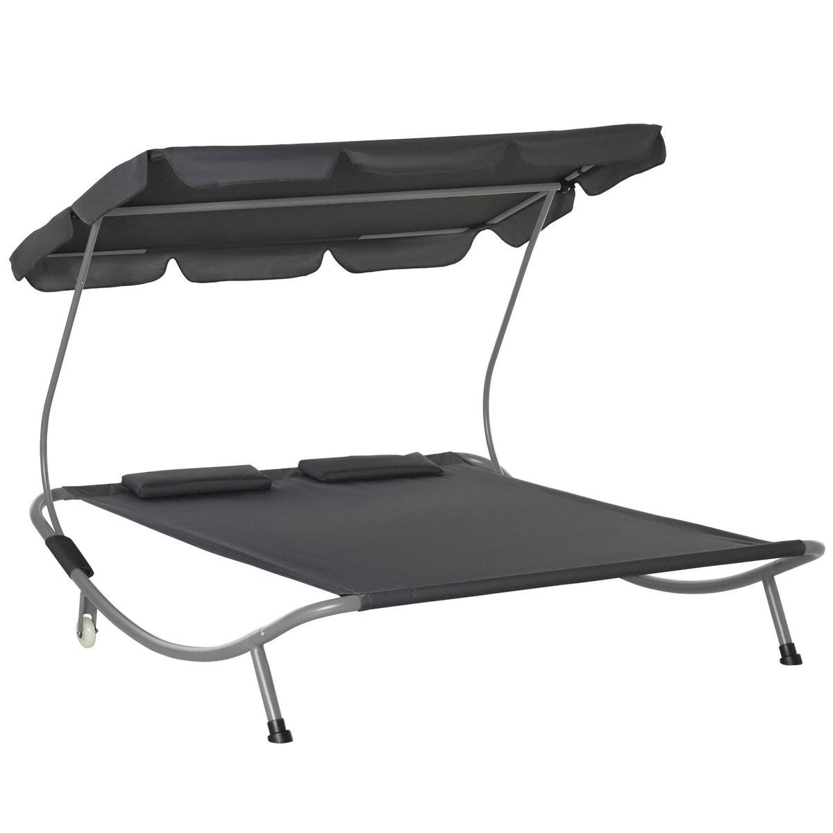Double Lounger With Roof, Rollable Sun Lounger, Relaxation Lounger, Steel, Grey, 200X170X134Cm
