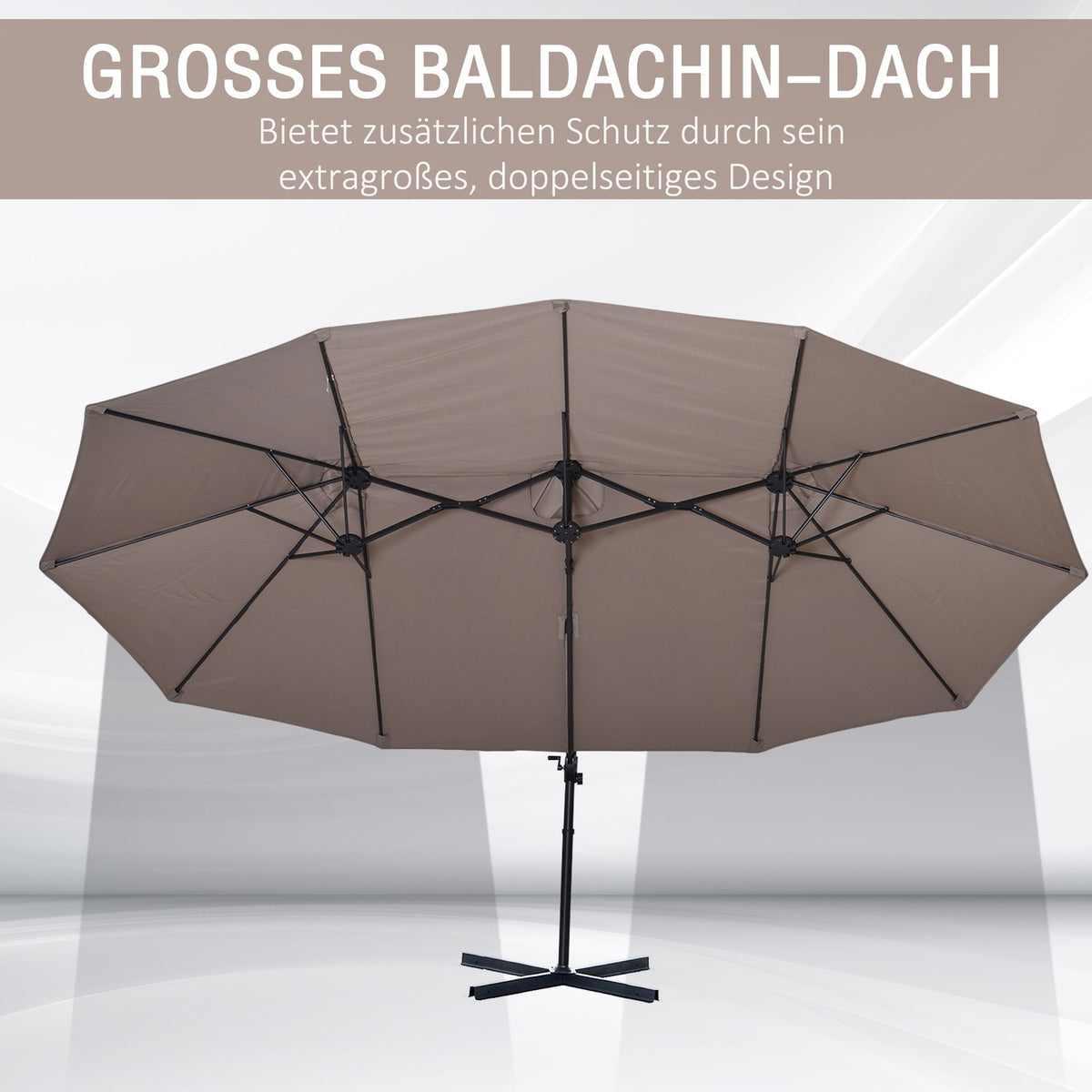 Double Parasol Cantilever Umbrella Double Umbrella With Crank Adjustable Garden Umbrella Sun Protection Metal Brown 440 X 270 X 250 Cm