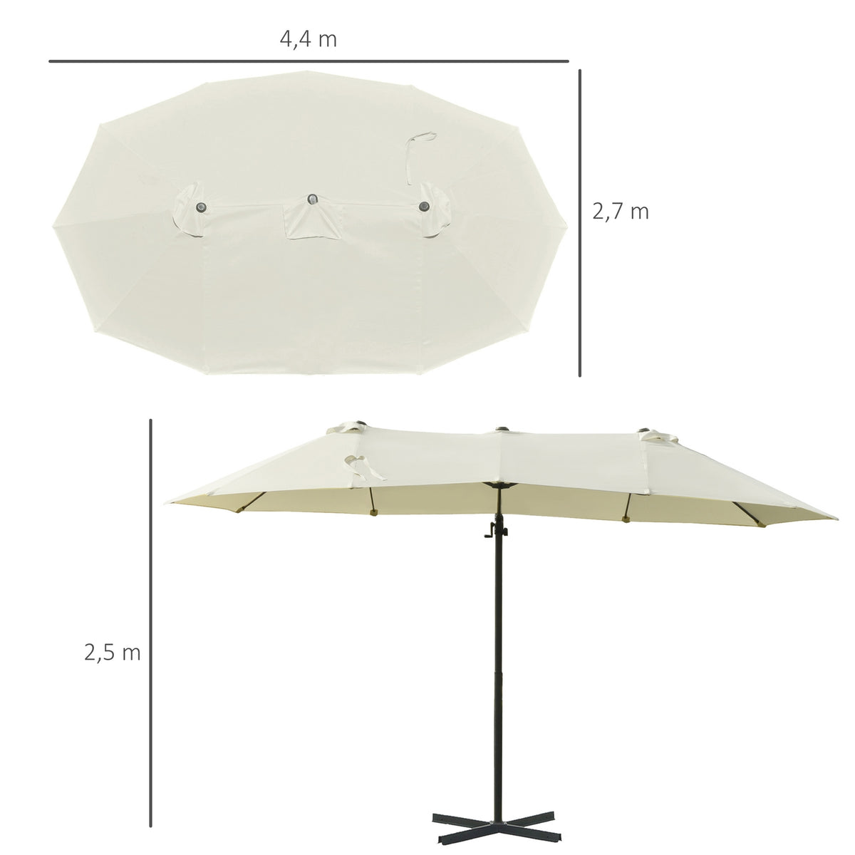 Double Parasol Cantilever Umbrella Double Umbrella With Crank Adjustable Garden Umbrella Sun Protection Metal Cream White 440 X 270 X 250 Cm