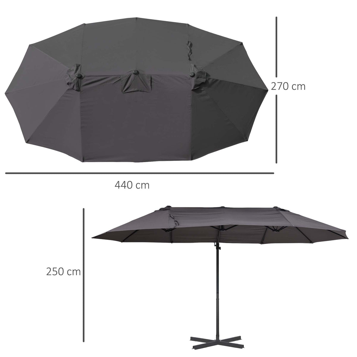 Double Parasol Cantilever Umbrella With Crank Adjustable Garden Umbrella Sun Protection Metal Dark Gray 440 X 270 X 250 Cm