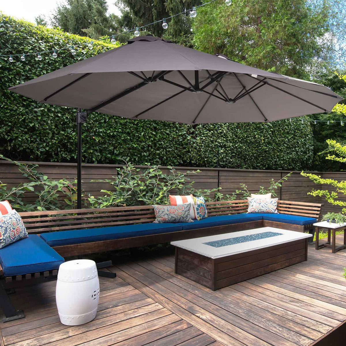 Double Parasol Cantilever Umbrella With Crank Adjustable Garden Umbrella Sun Protection Metal Dark Gray 440 X 270 X 250 Cm