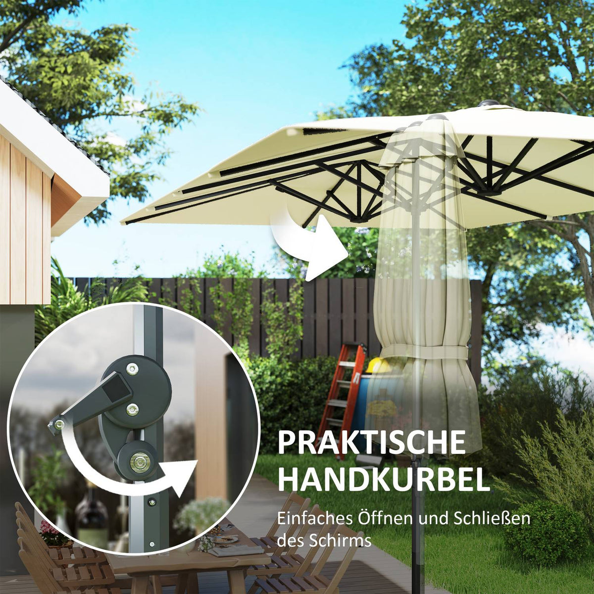 Double Parasol with Crank 451 x 264 cm, UV Protection 50+ Parasol, Windproof Garden Umbrella Balcony Umbrella Aluminum Market Umbrella Sun Protection for Balcony Patio Garden Cream White