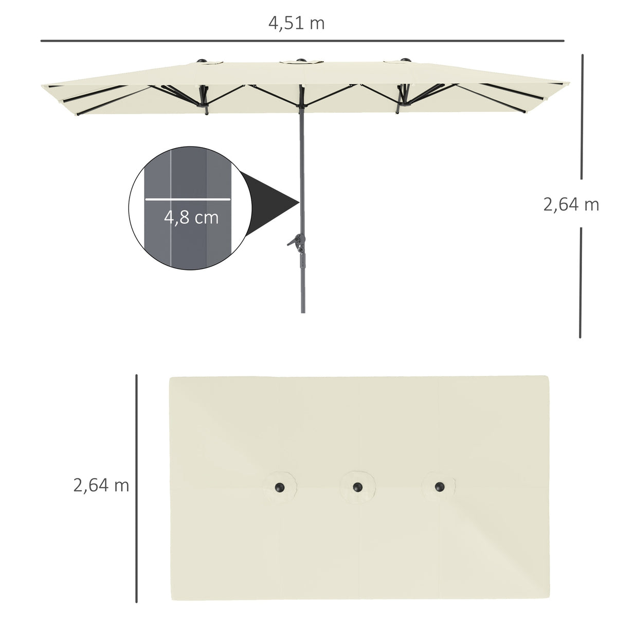 Double Parasol with Crank 451 x 264 cm, UV Protection 50+ Parasol, Windproof Garden Umbrella Balcony Umbrella Aluminum Market Umbrella Sun Protection for Balcony Patio Garden Cream White