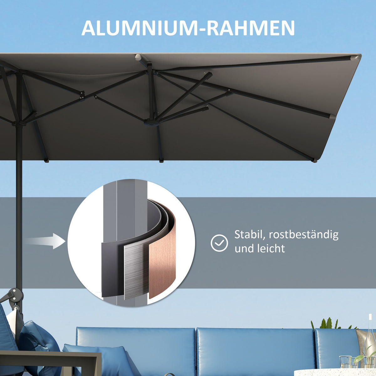 Double Parasol with Crank 451 x 264 cm, UV Protection 50+ Parasol, Windproof Garden Umbrella Balcony Umbrella Aluminum Market Umbrella Sun Protection for Balcony Patio Garden Dark Gray