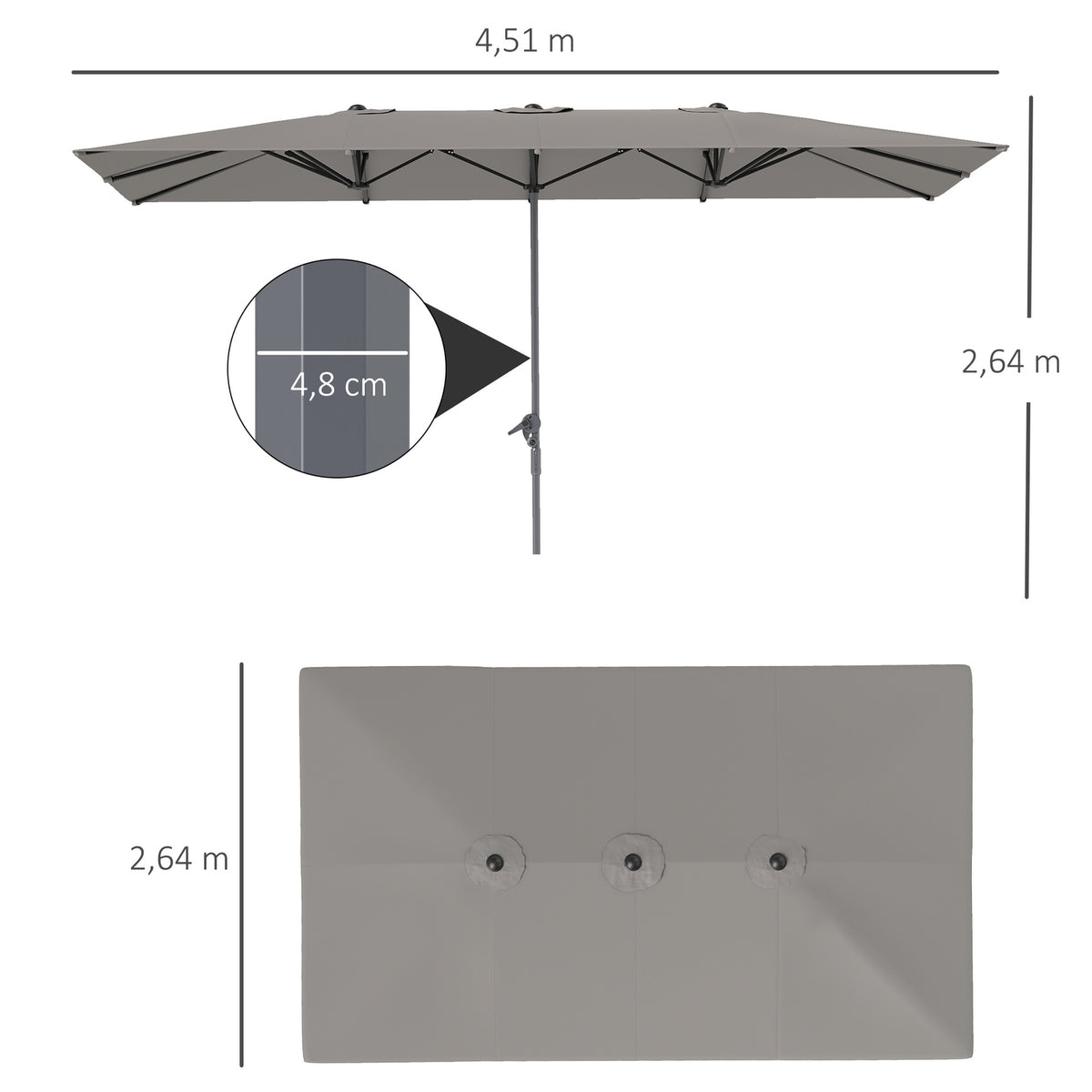 Double Parasol with Crank 451 x 264 cm, UV Protection 50+ Parasol, Windproof Garden Umbrella Balcony Umbrella Aluminum Market Umbrella Sun Protection for Balcony Patio Garden Dark Gray