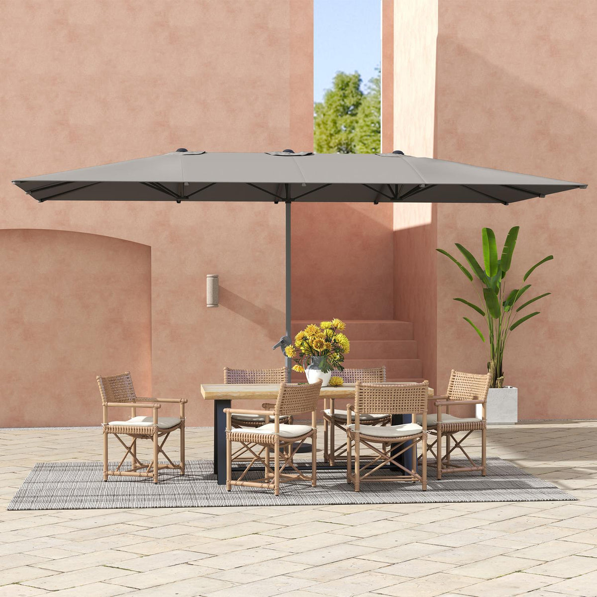Double Parasol with Crank 451 x 264 cm, UV Protection 50+ Parasol, Windproof Garden Umbrella Balcony Umbrella Aluminum Market Umbrella Sun Protection for Balcony Patio Garden Dark Gray
