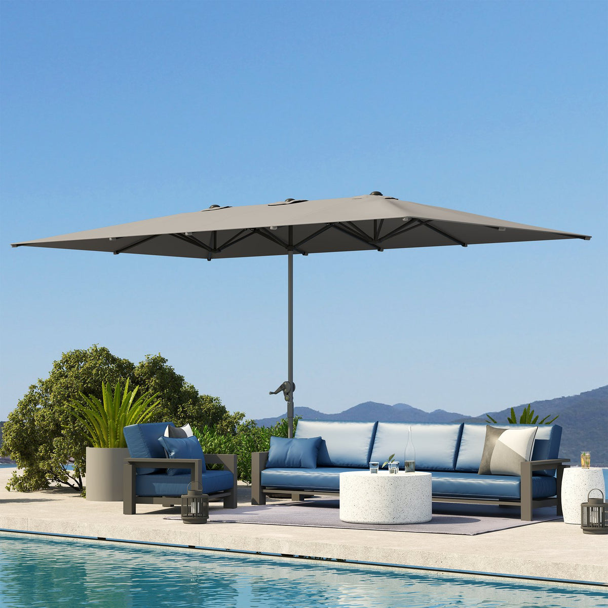 Double Parasol with Crank 451 x 264 cm, UV Protection 50+ Parasol, Windproof Garden Umbrella Balcony Umbrella Aluminum Market Umbrella Sun Protection for Balcony Patio Garden Dark Gray