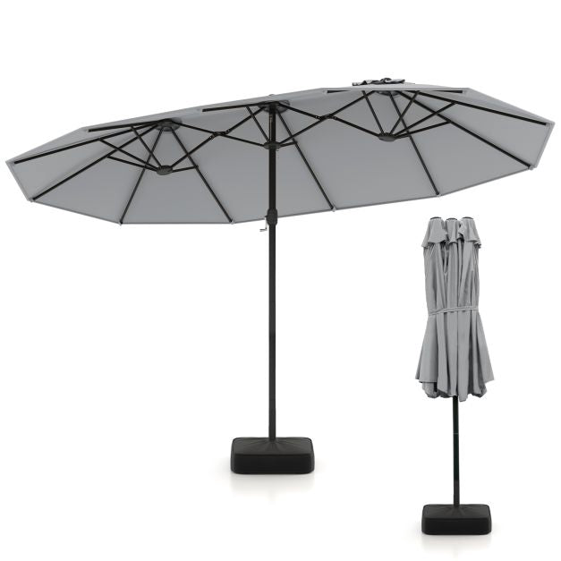 Double-Sided Grey Patio Umbrella with Base – Large Outdoor Shade