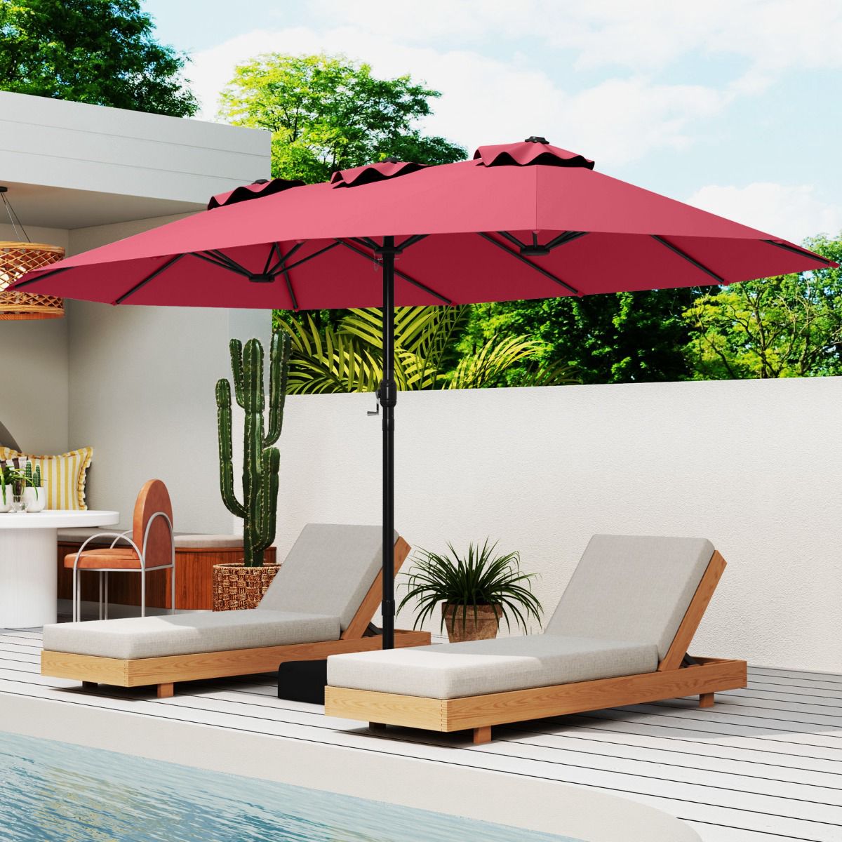 Double-Sided Patio Umbrella 470x285cm, UPF 50+, Stand