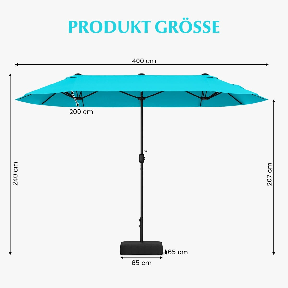 Double-Sided Patio Umbrella with Stand, UPF 50+, Turquoise