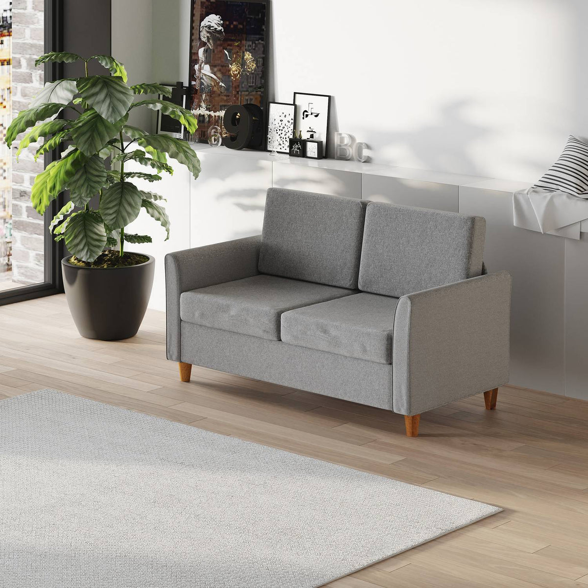 Double Sofa, Comfortable Sofa, Removable With Cushions, Linen, Light Gray, 141X65X78Cm