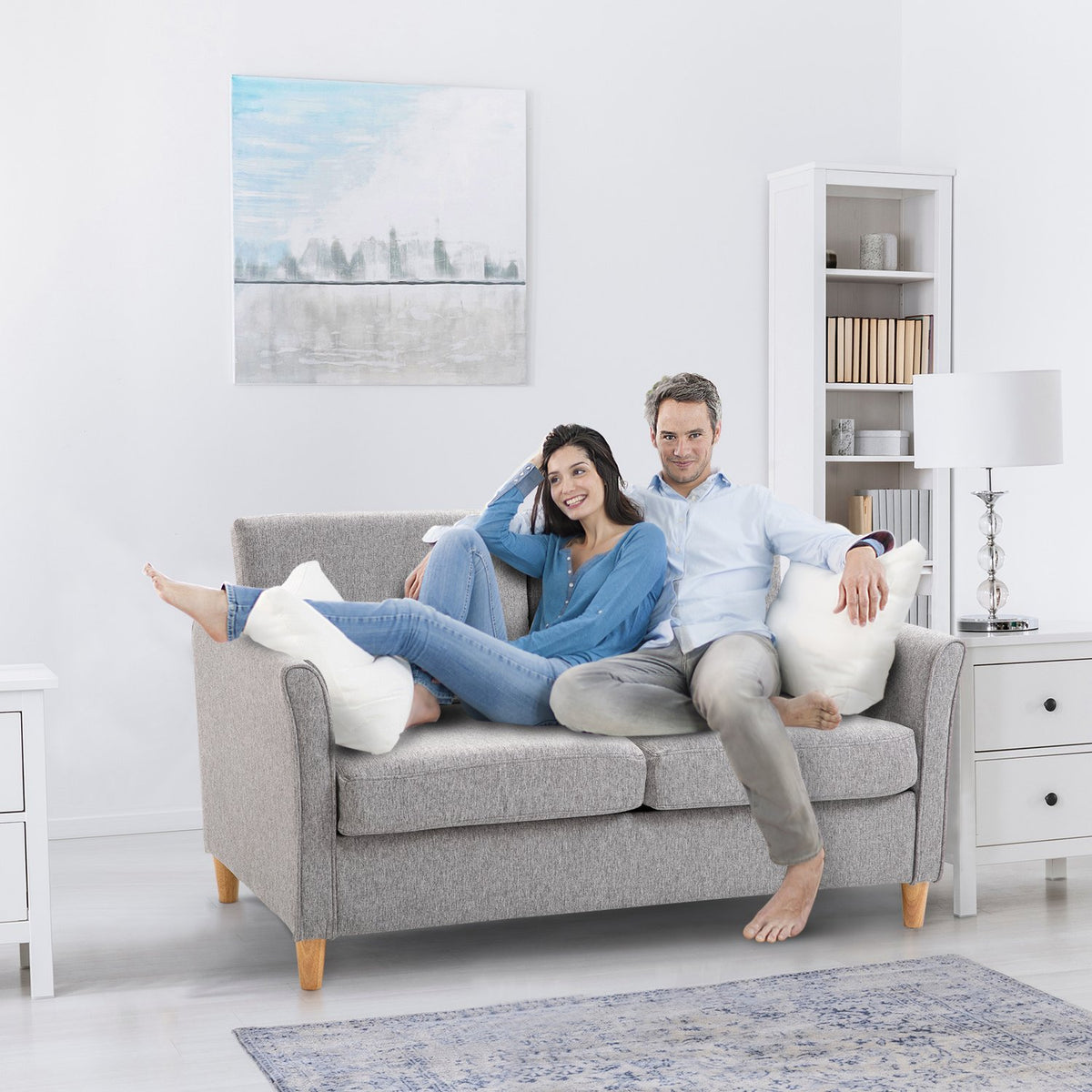 Double Sofa, Comfortable Sofa, Removable With Cushions, Linen, Light Gray, 141X65X78Cm