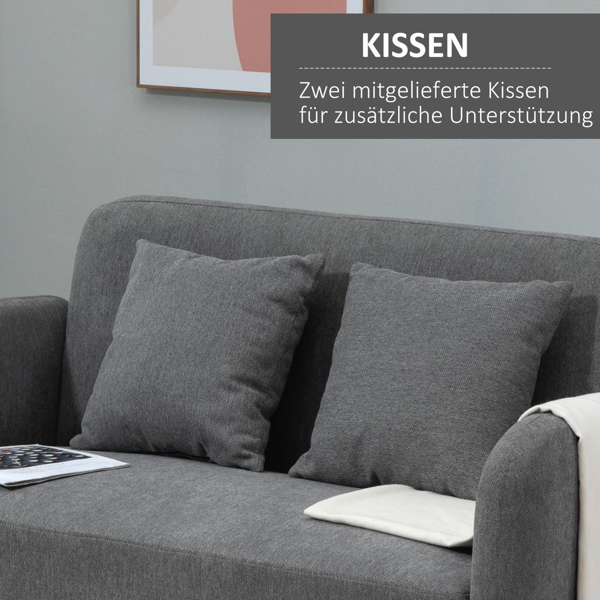 Double Sofa Loveseat With Cushion, Adjustable Footrests, Velvety Polyester, Rubberwood, Foam, 2 Seater, Fabric Cover