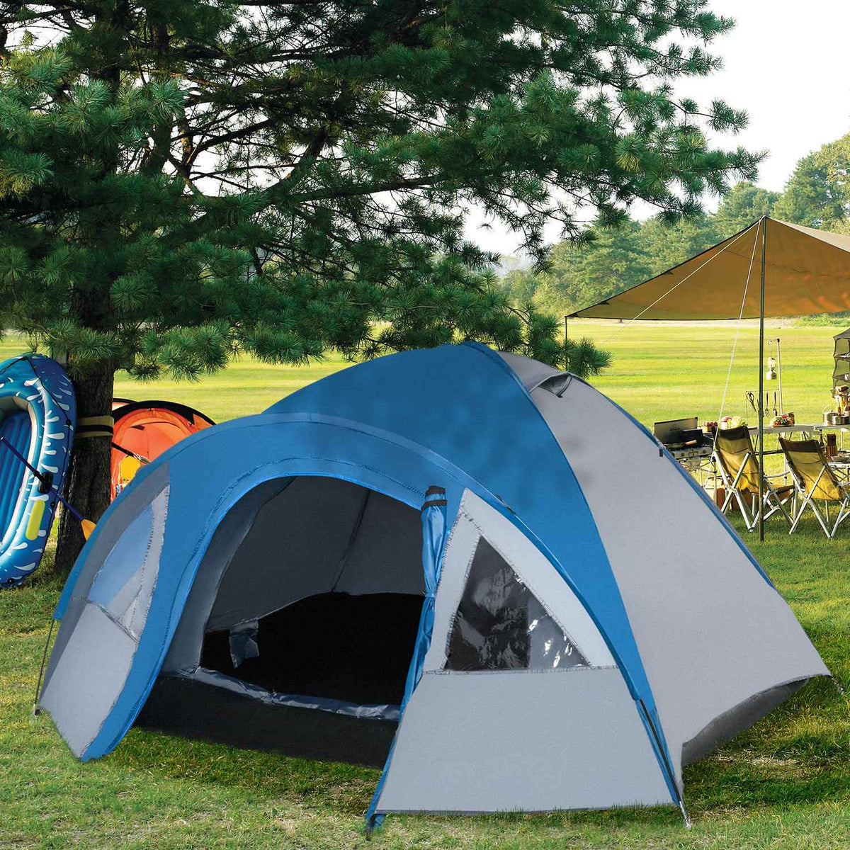 Double Wall Tent Dome Tent Outdoor Igloo For 4 Persons 4 Seasons Waterproof With Mosquito Net Carry Bag