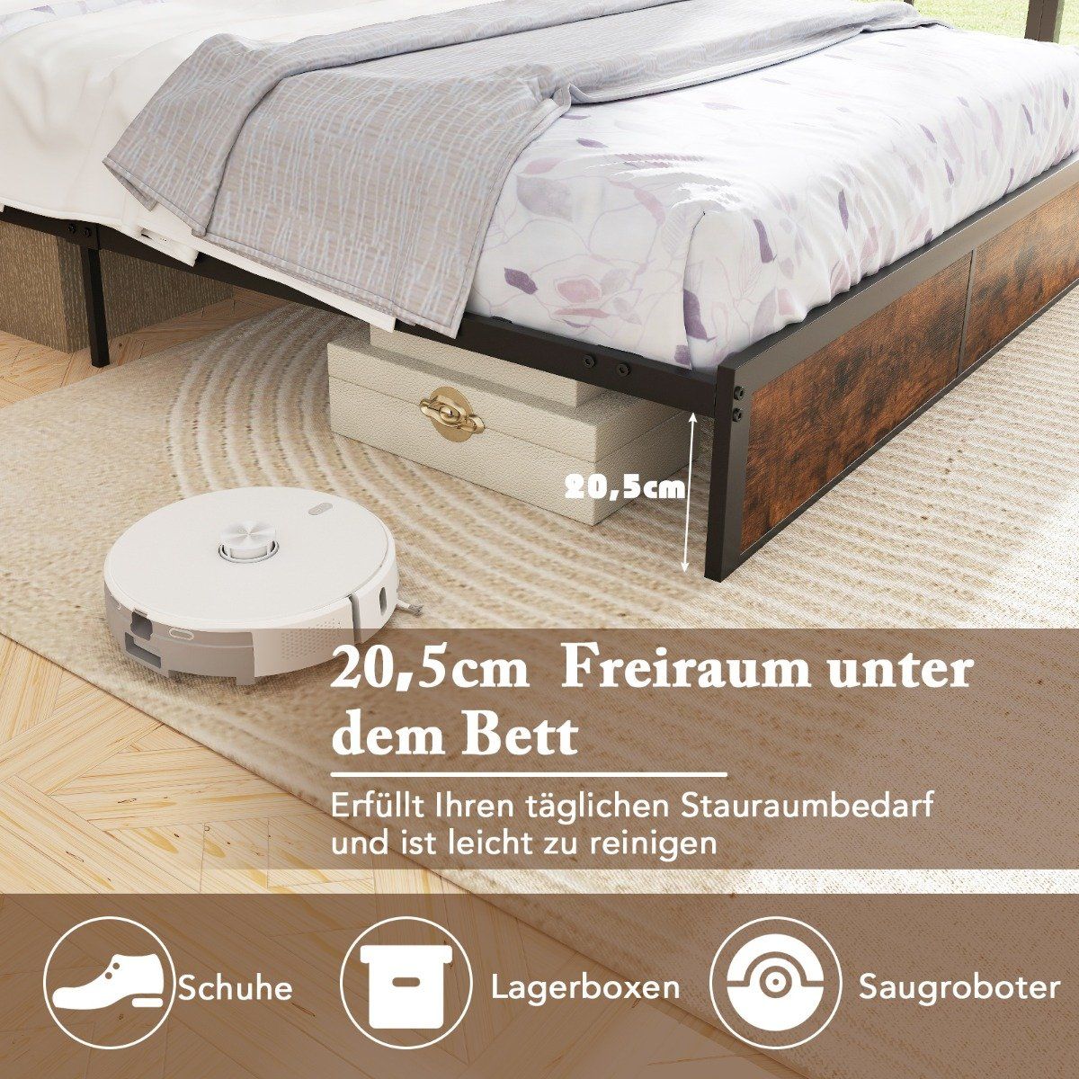 Double bed frame with charging station & compartments on the headboard bed frame with slatted frame bed frame